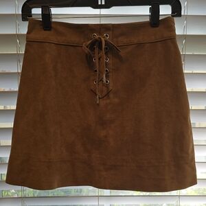 Abercrombie & Fitch Brown Suede Lace-Up Mini Skirt